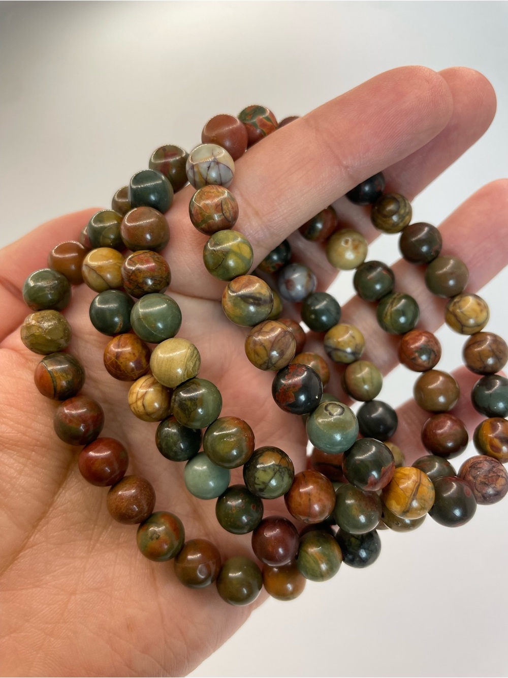 ONE Natural Multi-Color Red Creek Jasper Beaded Stretch Bracelet- 8mm (0163)